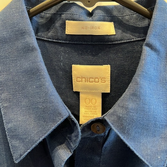 Chico’s Navy Blue, No Iron, 3/4 sleeve, Linen Blouse - Picture 2 of 2